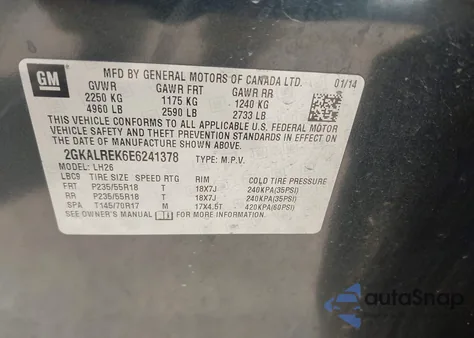 2014 GMC Terrain Sle-2 from USA, damaged, VIN 2GKALREK6E6241378
